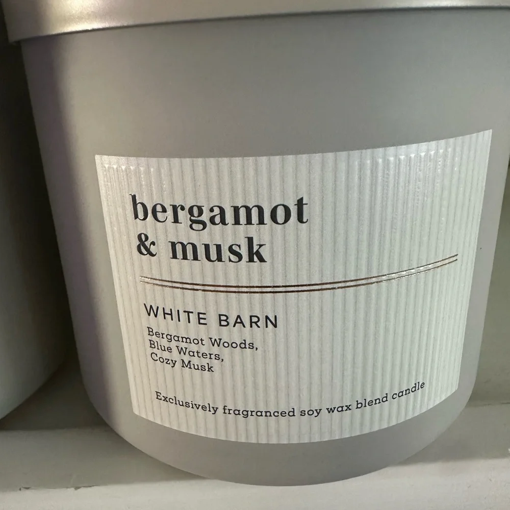 White Barn Bergamot & Musk Candles  in Gray Jar